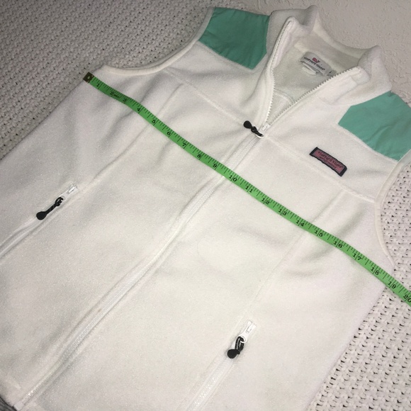 VINEYARD VINES TEAL AND WHITE FLEECE ZIPPER VEST SIZE MEDIUM - Picture 1 of 5